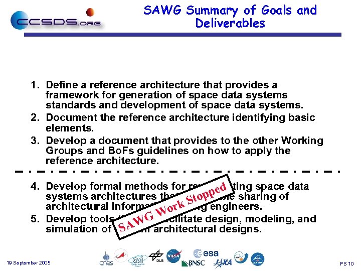 SAWG Summary of Goals and Deliverables 1. Define a reference architecture that provides a