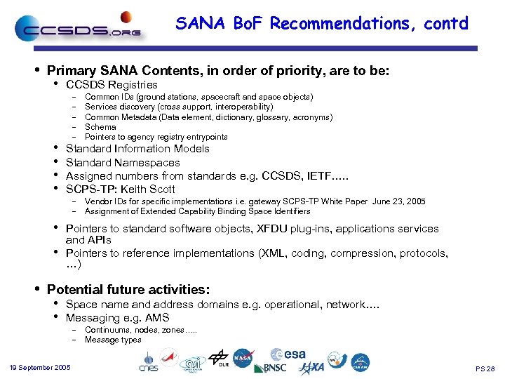 SANA Bo. F Recommendations, contd • Primary SANA Contents, in order of priority, are