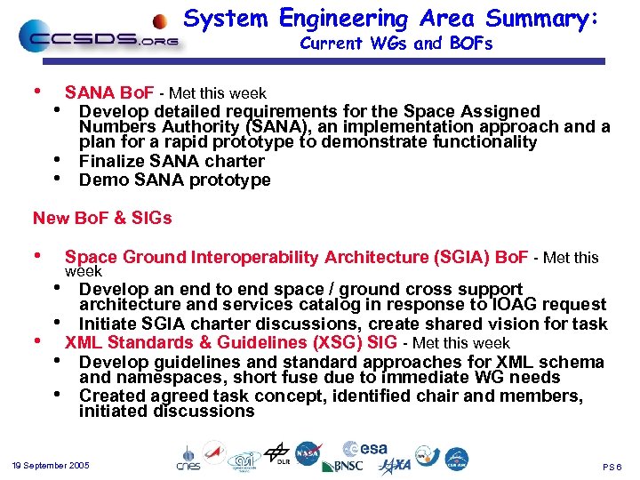 System Engineering Area Summary: Current WGs and BOFs • SANA Bo. F - Met