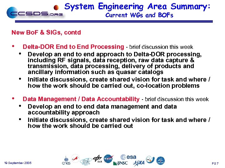 System Engineering Area Summary: Current WGs and BOFs New Bo. F & SIGs, contd