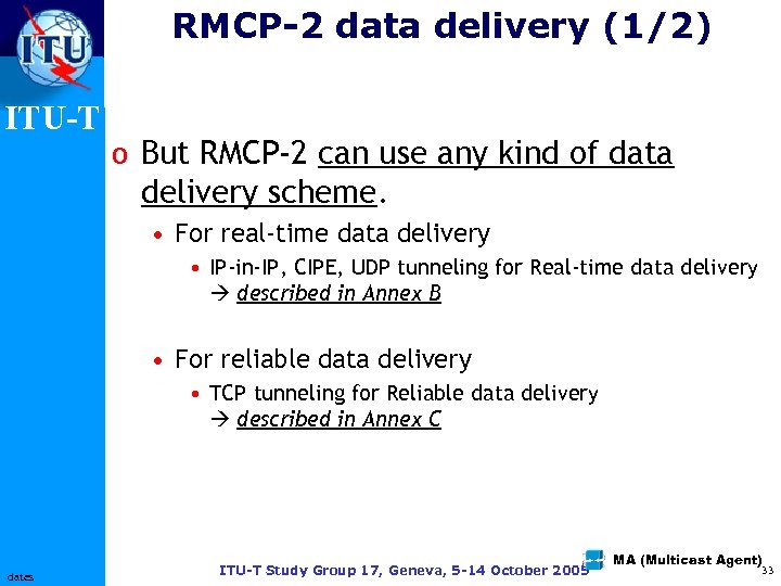 RMCP-2 data delivery (1/2) ITU-T o But RMCP-2 can use any kind of data