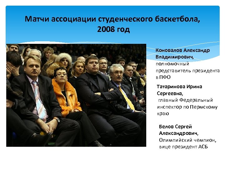 Матчи ассоциации студенческого баскетбола, 2008 год Коновалов Александр Владимирович, полномочный представитель президента в ПФО