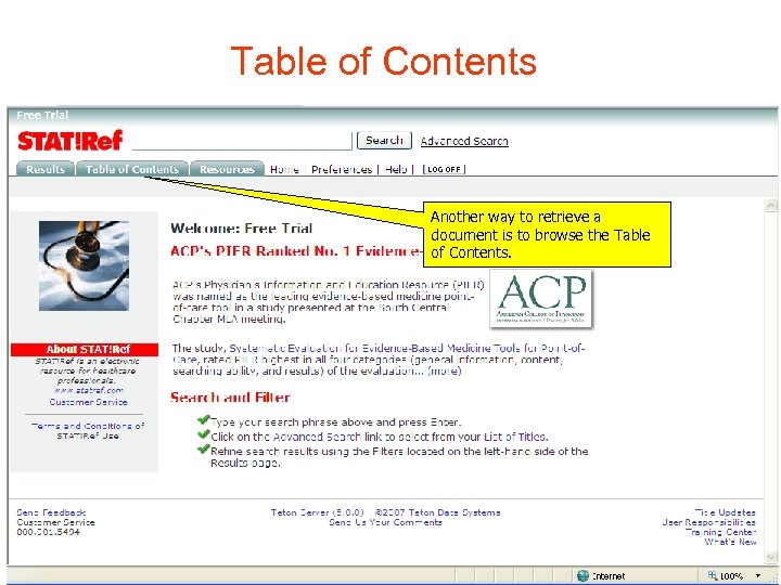 Table of Contents Another way to retrieve a document is to browse the Table