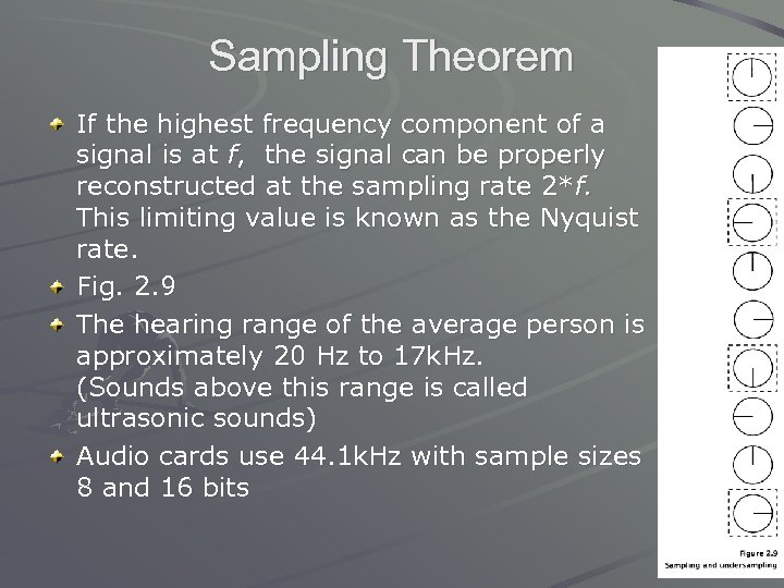 Sampling Theorem If the highest frequency component of a signal is at f, the