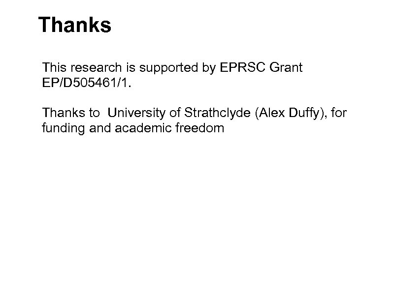 Thanks This research is supported by EPRSC Grant EP/D 505461/1. Thanks to University of