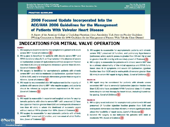 INDICATIONS FOR MITRAL VALVE OPERATION 