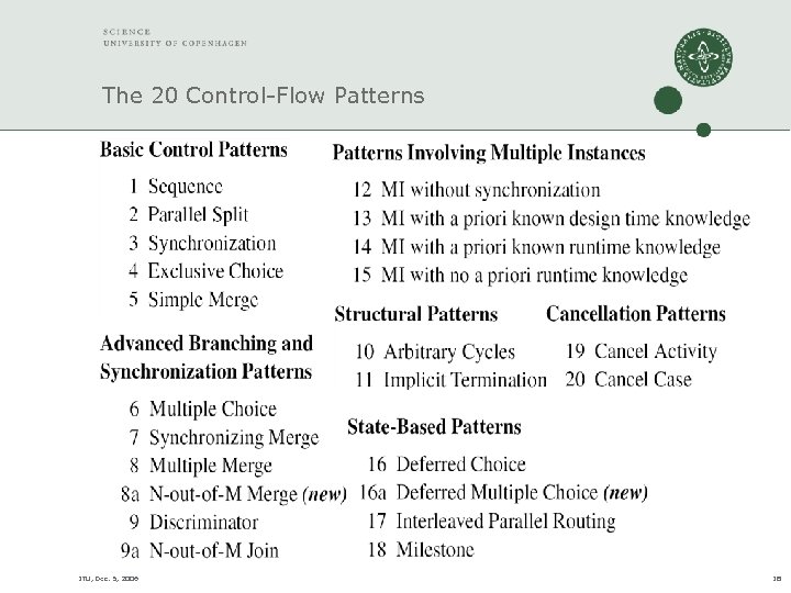 The 20 Control-Flow Patterns ITU, Dec. 5, 2006 18 