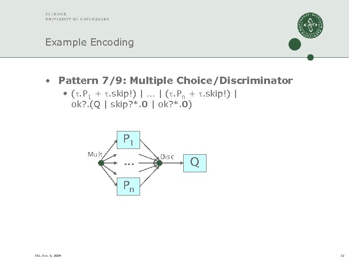 Example Encoding • Pattern 7/9: Multiple Choice/Discriminator • (. P 1 + . skip!)