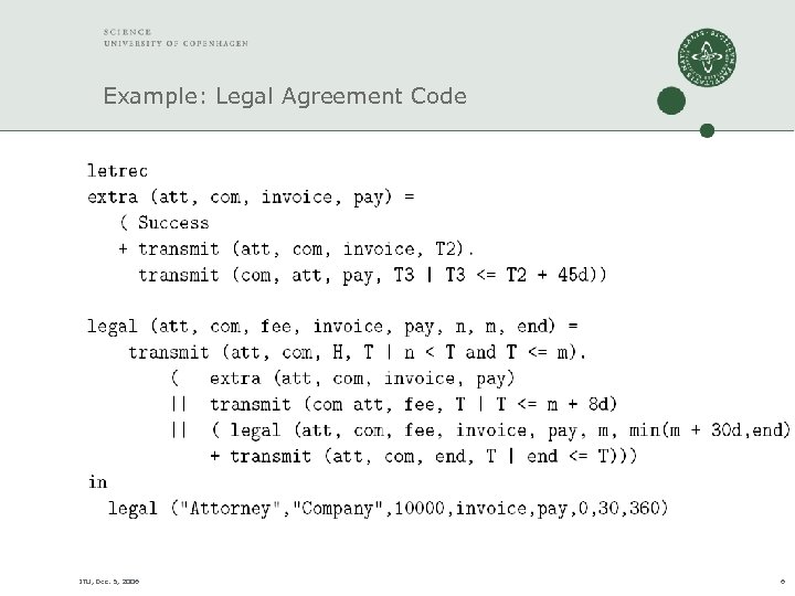 Example: Legal Agreement Code ITU, Dec. 5, 2006 6 