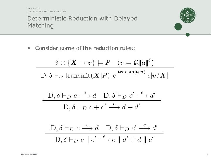 Deterministic Reduction with Delayed Matching • Consider some of the reduction rules: ITU, Dec.