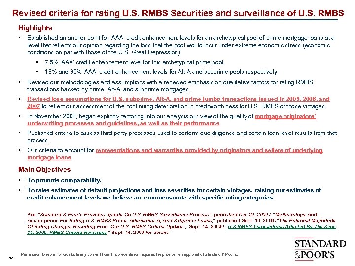 Revised criteria for rating U. S. RMBS Securities and surveillance of U. S. RMBS