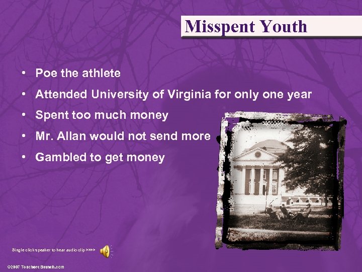 Misspent Youth • Poe the athlete • Attended University of Virginia for only one