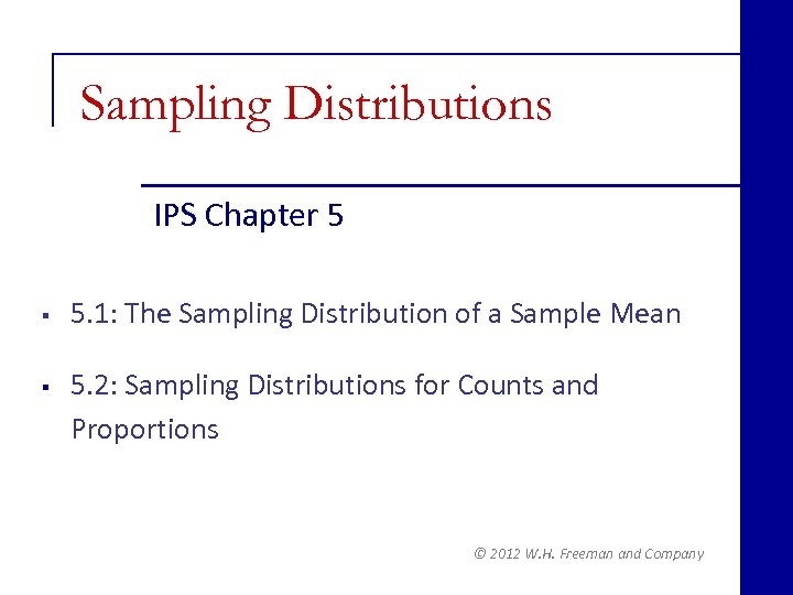 Sampling Distributions IPS Chapter 5 § § 5. 1: The Sampling Distribution of a