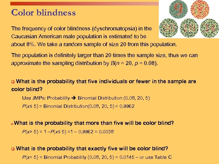 Color blindness The frequency of color blindness (dyschromatopsia) in the Caucasian American male population