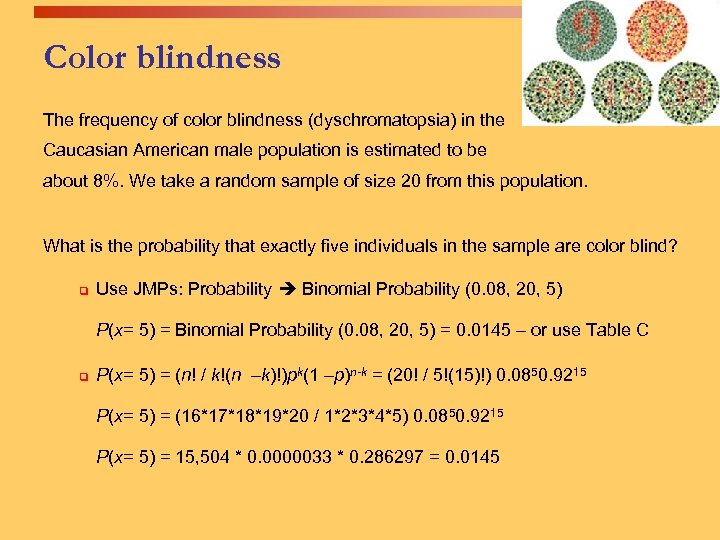 Color blindness The frequency of color blindness (dyschromatopsia) in the Caucasian American male population