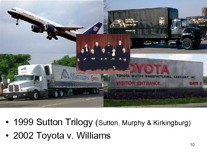  • 1999 Sutton Trilogy (Sutton, Murphy & Kirkingburg) • 2002 Toyota v. Williams
