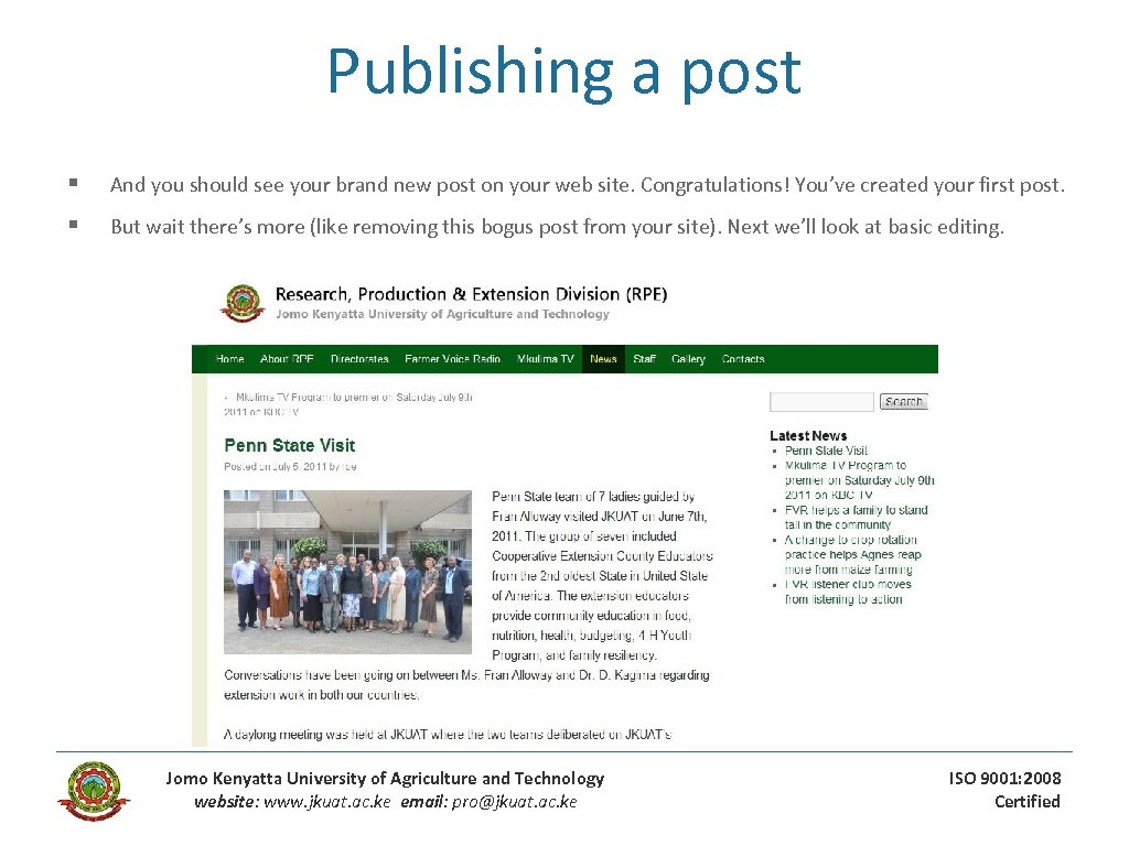 Publishing a post § And you should see your brand new post on your
