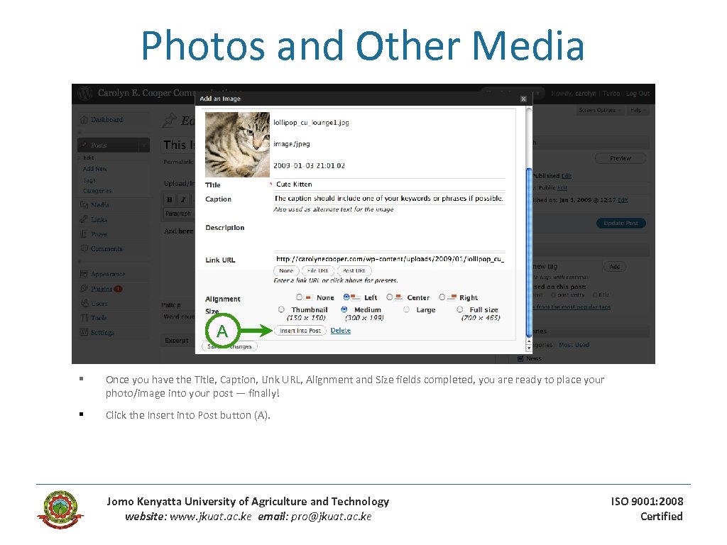 Photos and Other Media A § Once you have the Title, Caption, Link URL,