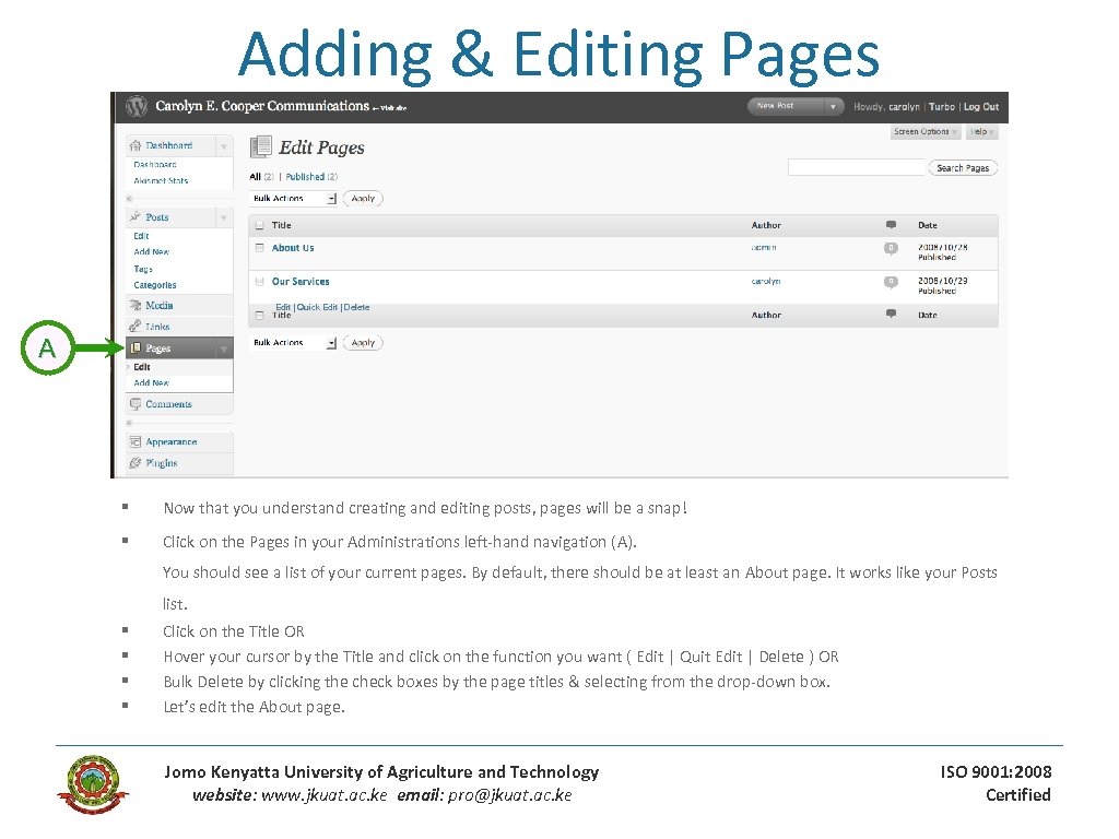 Adding & Editing Pages Edit | Quick Edit | Delete A § Now that