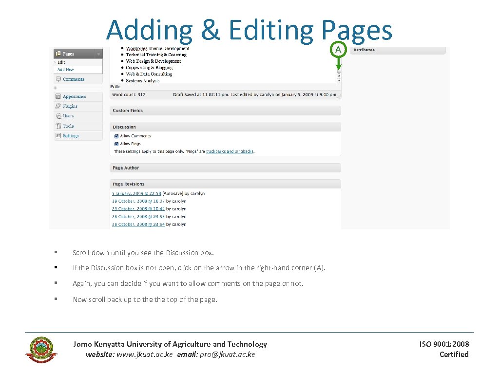 Adding & Editing Pages A § Scroll down until you see the Discussion box.