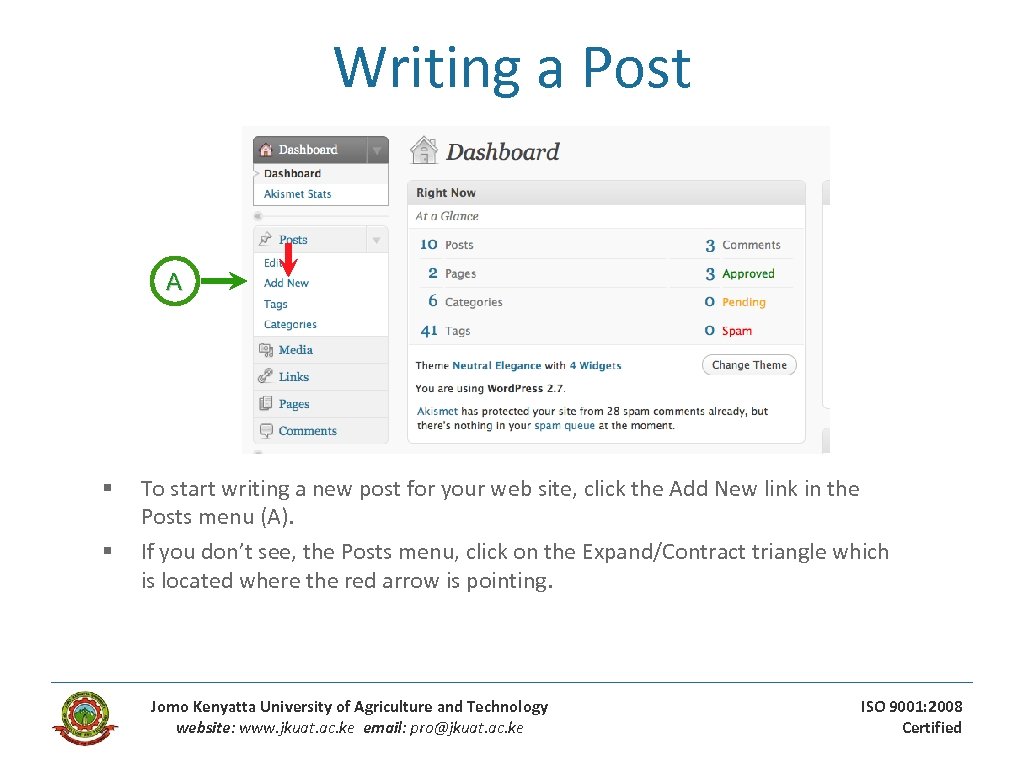 Writing a Post A § § To start writing a new post for your