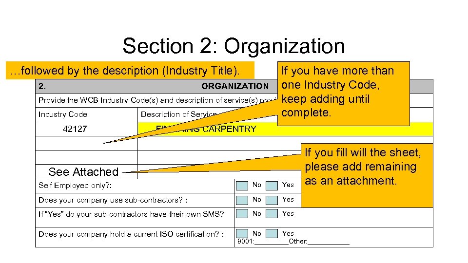 Section 2: Organization …followed by the description (Industry Title). If you have more than