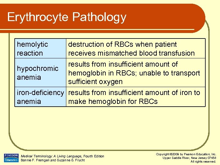 Erythrocyte Pathology hemolytic reaction hypochromic anemia destruction of RBCs when patient receives mismatched blood