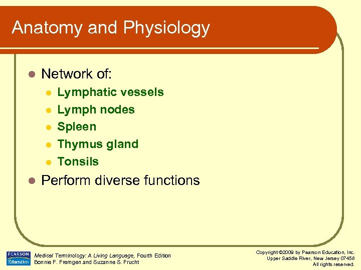Anatomy and Physiology l Network of: l l l Lymphatic vessels Lymph nodes Spleen
