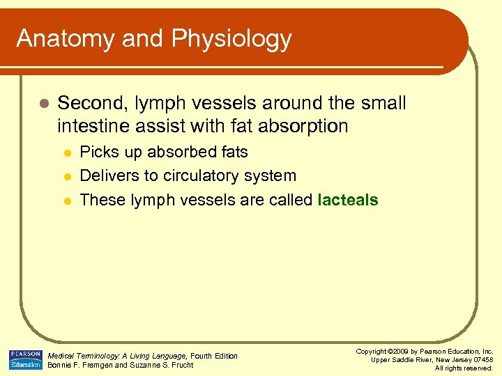 Anatomy and Physiology l Second, lymph vessels around the small intestine assist with fat