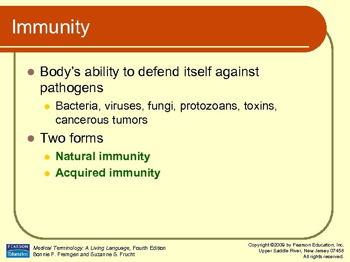 Immunity l Body’s ability to defend itself against pathogens l l Bacteria, viruses, fungi,