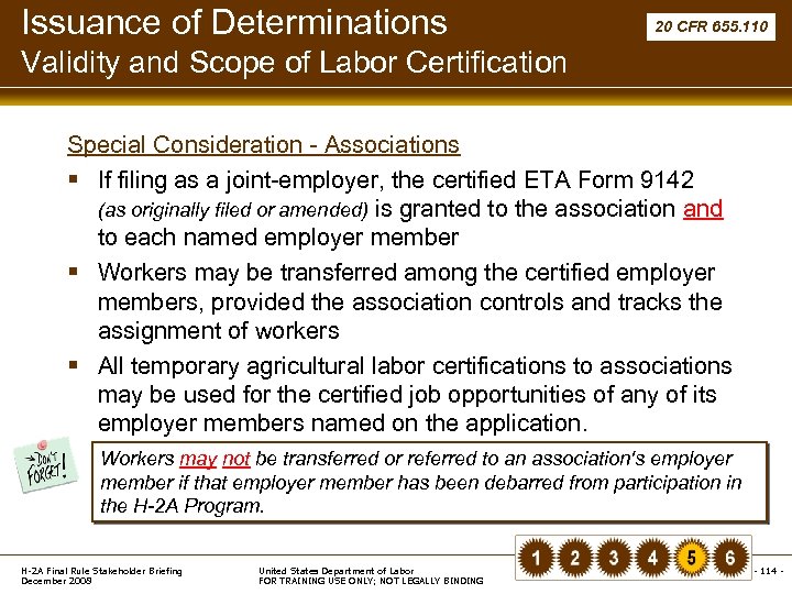 Issuance of Determinations 20 CFR 655. 110 Validity and Scope of Labor Certification Special