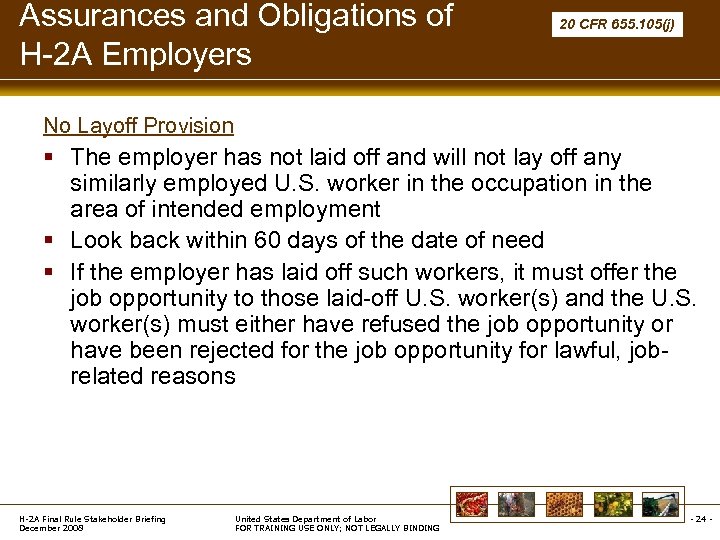 Assurances and Obligations of H-2 A Employers 20 CFR 655. 105(j) No Layoff Provision