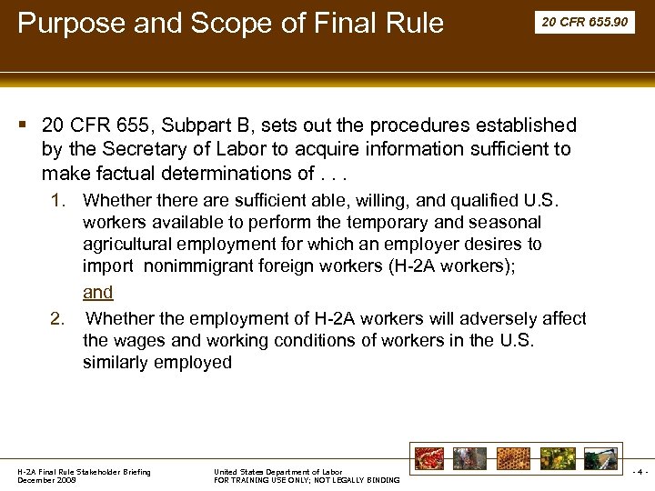 Purpose and Scope of Final Rule 20 CFR 655. 90 § 20 CFR 655,