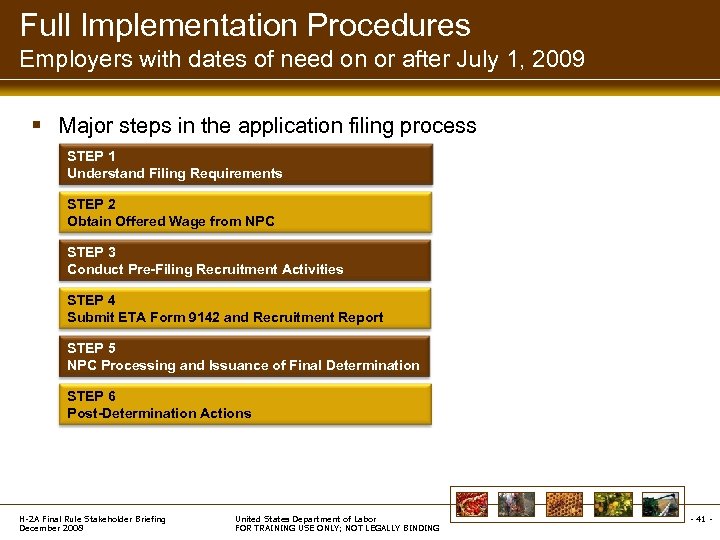 Full Implementation Procedures Employers with dates of need on or after July 1, 2009