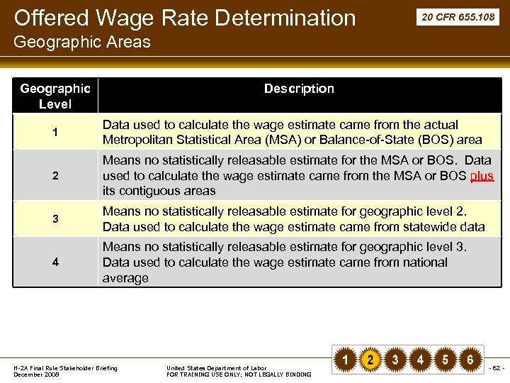 Offered Wage Rate Determination 20 CFR 655. 108 Geographic Areas Geographic Level Description 1