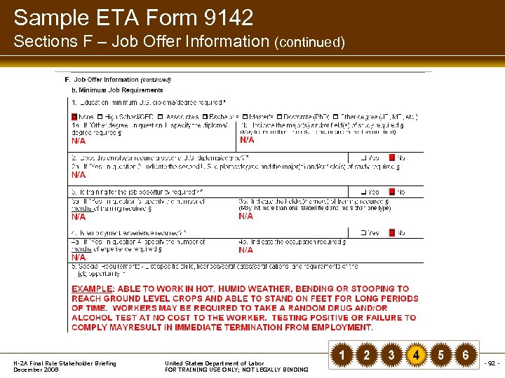 Sample ETA Form 9142 Sections F – Job Offer Information (continued) H-2 A Final