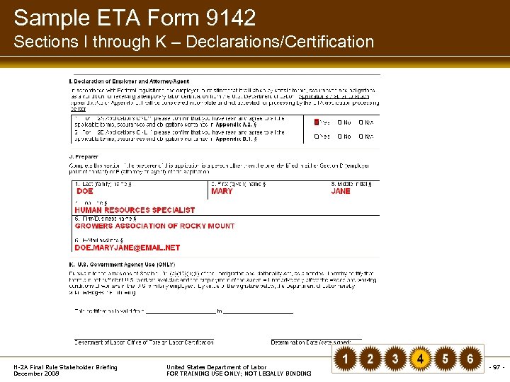 Sample ETA Form 9142 Sections I through K – Declarations/Certification H-2 A Final Rule