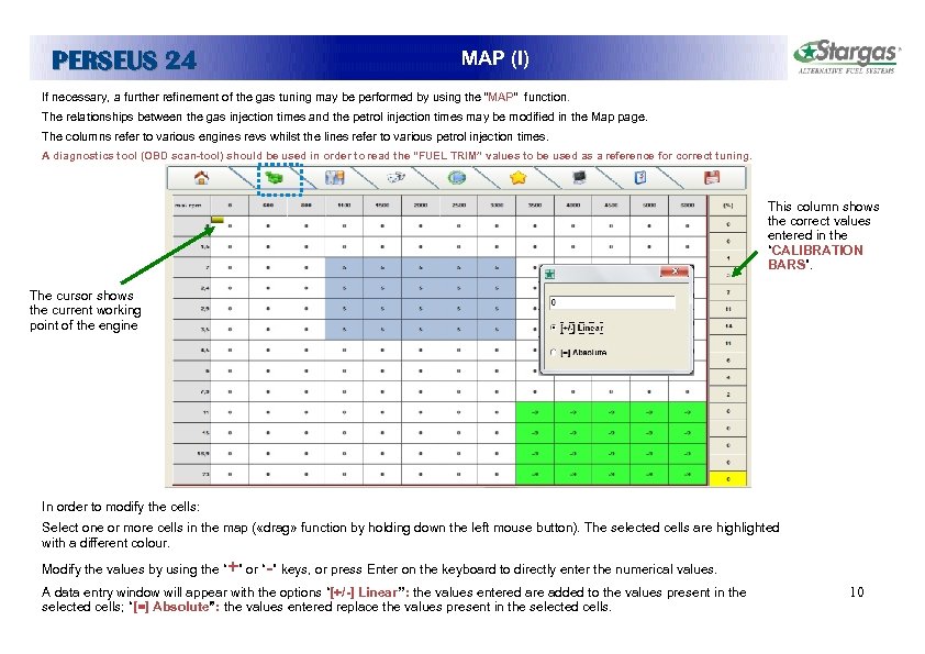 PERSEUS 24 MAP (I) If necessary, a further refinement of the gas tuning may