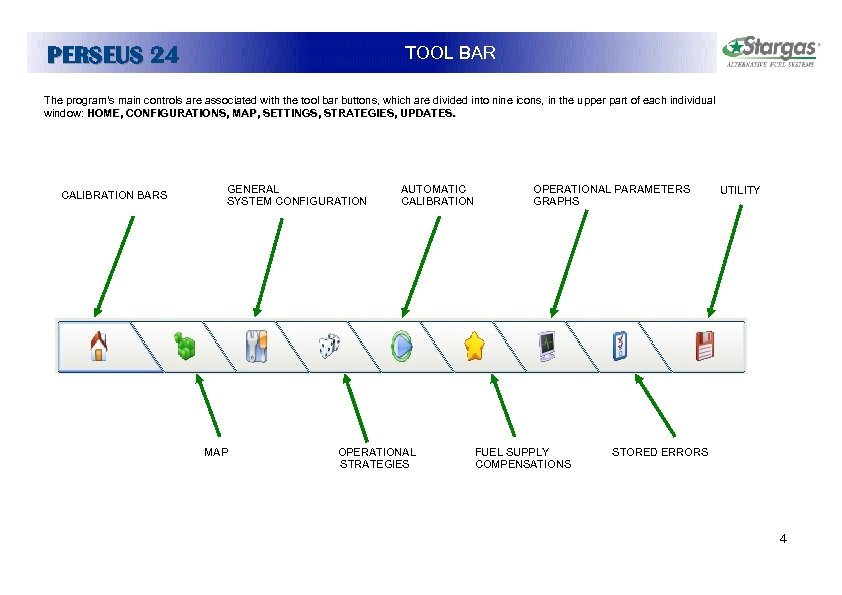 PERSEUS 24 TOOL BAR The program's main controls are associated with the tool bar