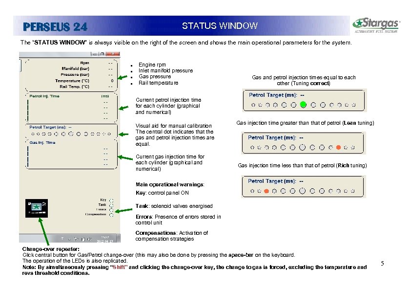 PERSEUS 24 STATUS WINDOW The “STATUS WINDOW” is always visible on the right of