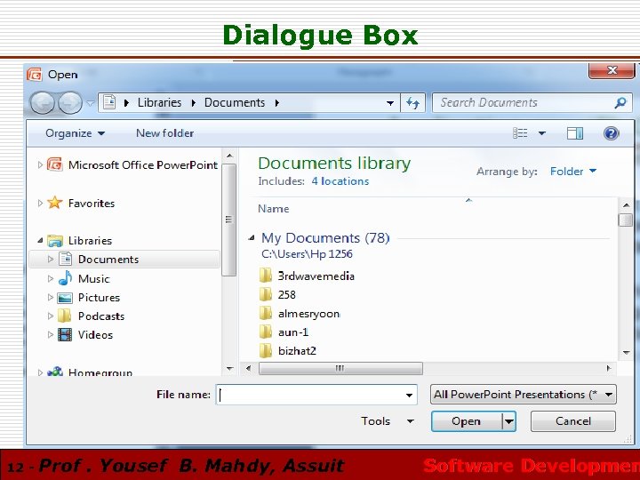 Dialogue Box 12 - Prof. Yousef B. Mahdy, Assuit Software Developmen 