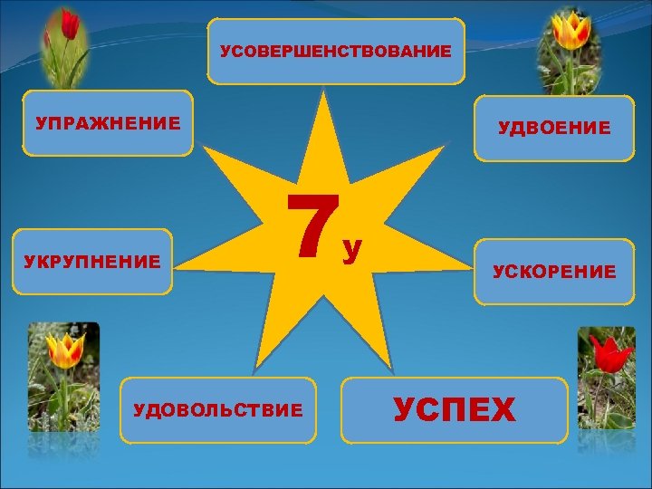 УСОВЕРШЕНСТВОВАНИЕ УПРАЖНЕНИЕ УКРУПНЕНИЕ УДВОЕНИЕ 7 УДОВОЛЬСТВИЕ у УСКОРЕНИЕ УСПЕХ 