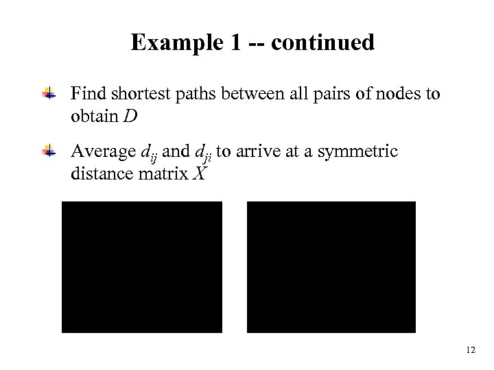 Example 1 -- continued Find shortest paths between all pairs of nodes to obtain