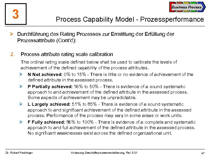 Business Process 3 Process Capability Model - Prozessperformance Ø Durchführung des Rating Prozesses zur