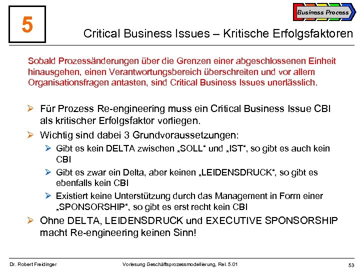 Business Process 5 Critical Business Issues – Kritische Erfolgsfaktoren Sobald Prozessänderungen über die Grenzen