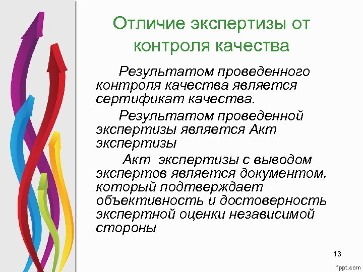 Отличие экспертизы от контроля качества Результатом проведенного контроля качества является сертификат качества. Результатом проведенной