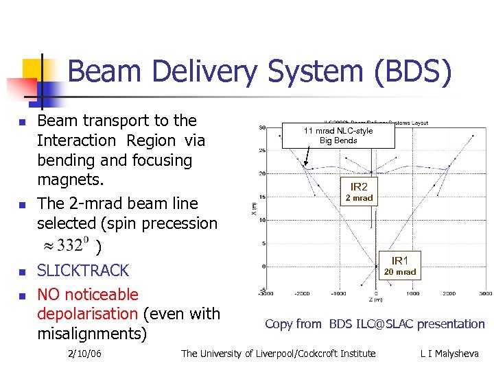 Beam Delivery System (BDS) n n Beam transport to the Interaction Region via bending