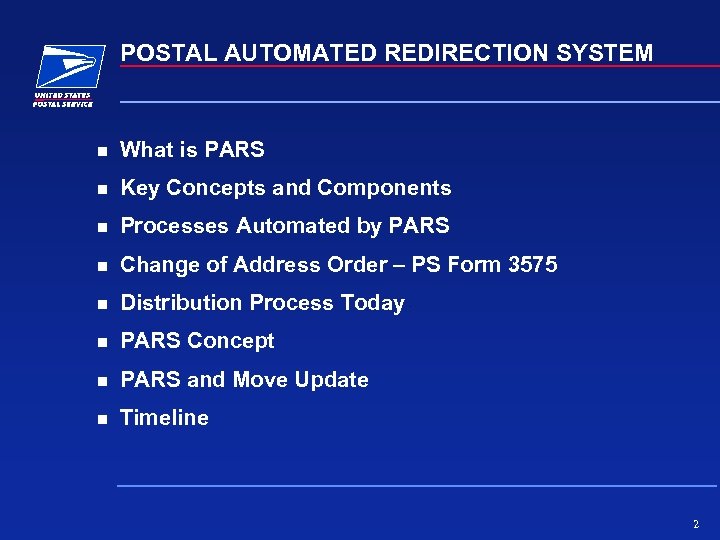 Postal Automated Redirection System PARS Mailers Technical Advisory