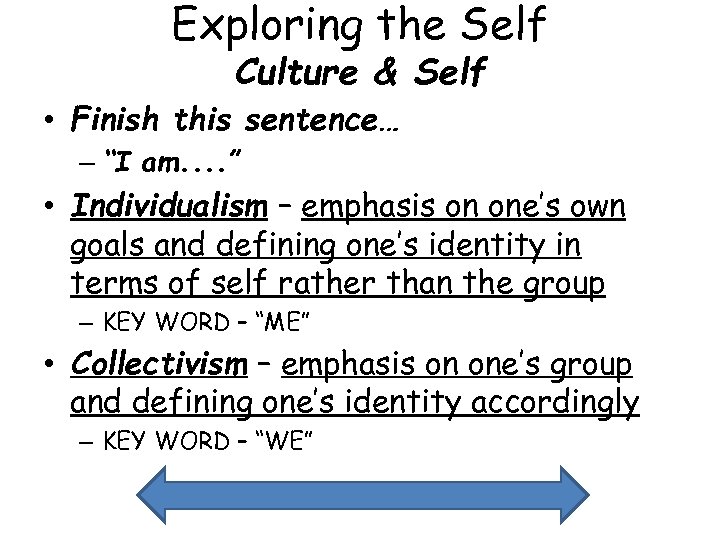 Exploring the Self Culture & Self • Finish this sentence… – “I am. .