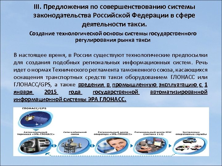 III. Предложения по совершенствованию системы законодательства Российской Федерации в сфере деятельности такси. Создание технологической